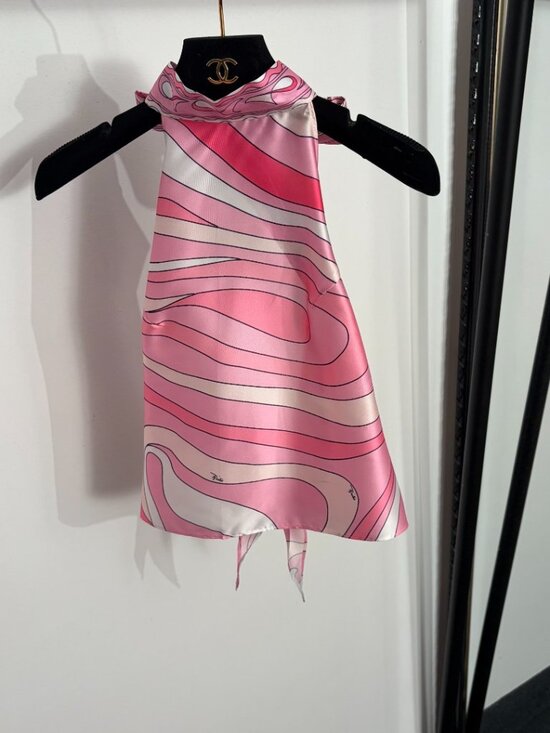 Emilio Pucci® Dresses & Skirts - 💗Pucci Pink Wave Print Satin Halter Mini Dress Tie Back Sleeveless Retro Silky